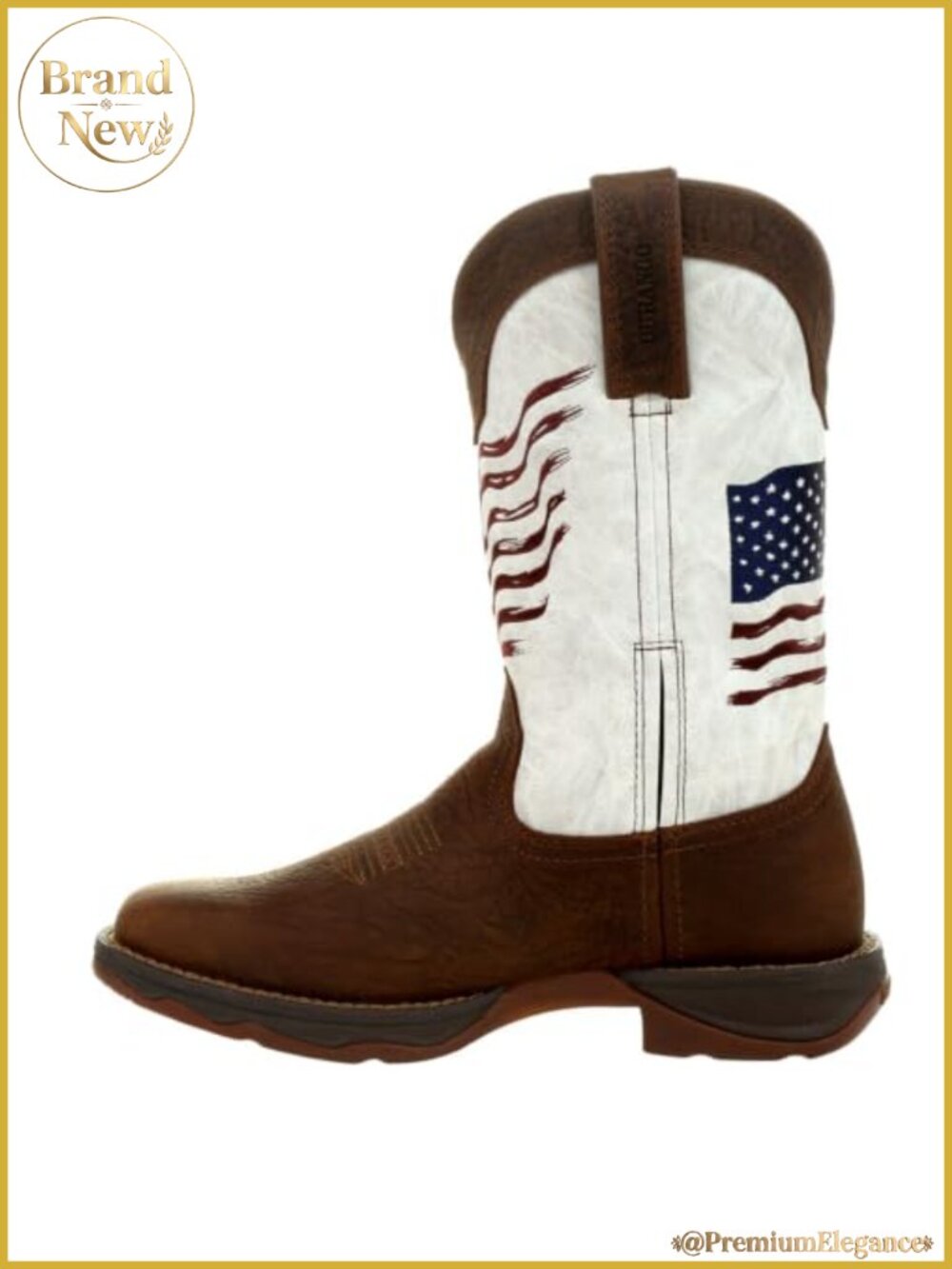 Distressed Flag Embroidery Western Mid-Calf Boots Leather